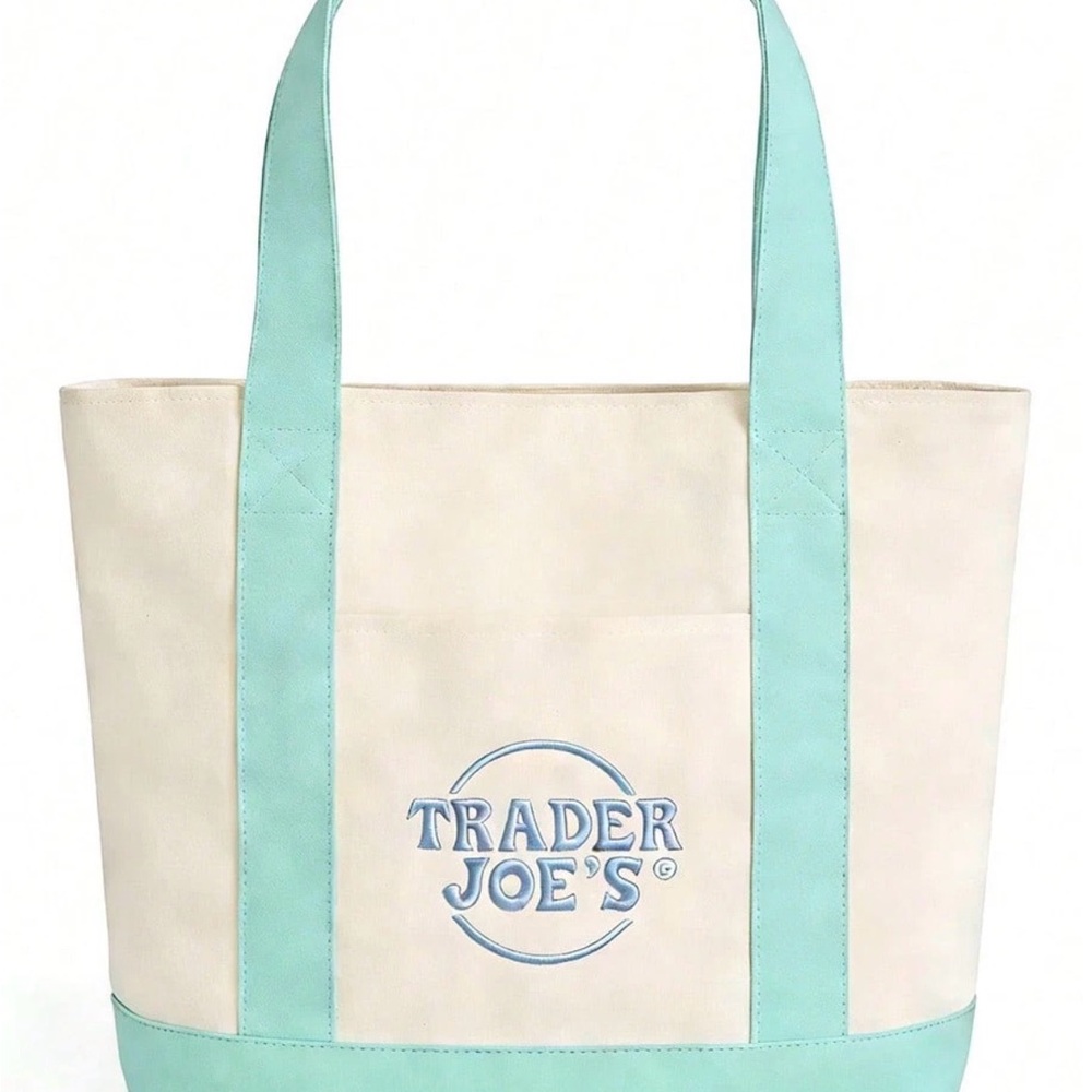 TRADER JOE'S MINI PASTEL CANVAS TOTE BAG, NEW SPRING PASTEL COLOR - MINT